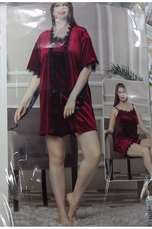 Laced Velvet Shorts 3-Piece Pajama Set 10103 |