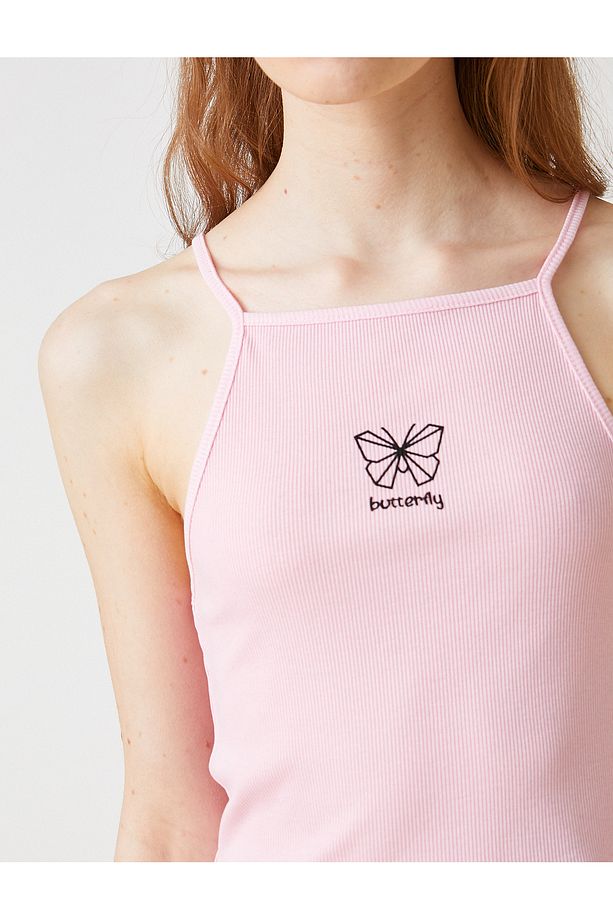 Halter Yaka Kelebek Baskılı Atlet - 5