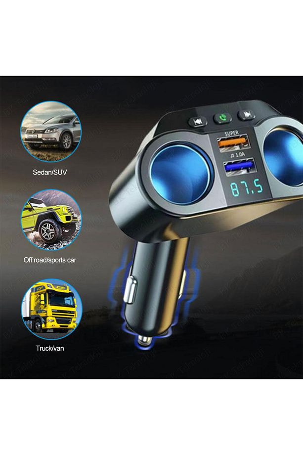 Bluetooth Araç Kiti Şarj Cihazı Transmitter Mp3 Çalar Araç FM Çakmak Şarj Cihazı - 7