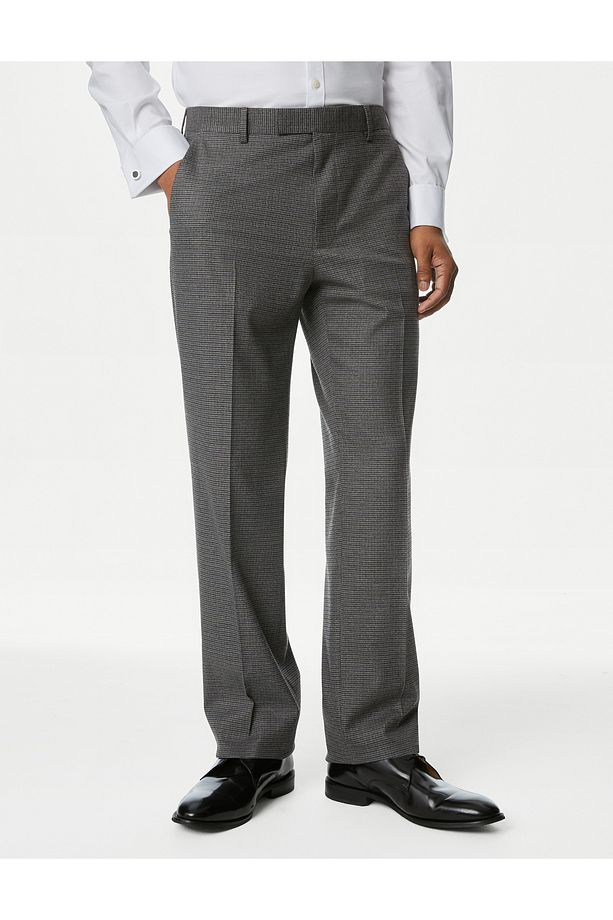 Regular Fit Ekose Desenli Yün Pantolon - 1