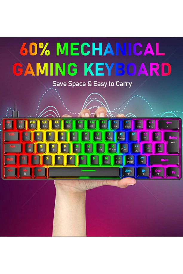 T60 Kırmızı Switch Mekanik Siyah Rgb Klavye Kablolu Gaming Oyuncu Klavyesi T60 Mini Q Klavye Uyumlu - 5