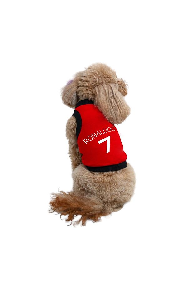 Kedi & Köpek Kıyafeti Elbiseleri Atlet - Ronaldog Baskılı Kırmızı Atlet - 1