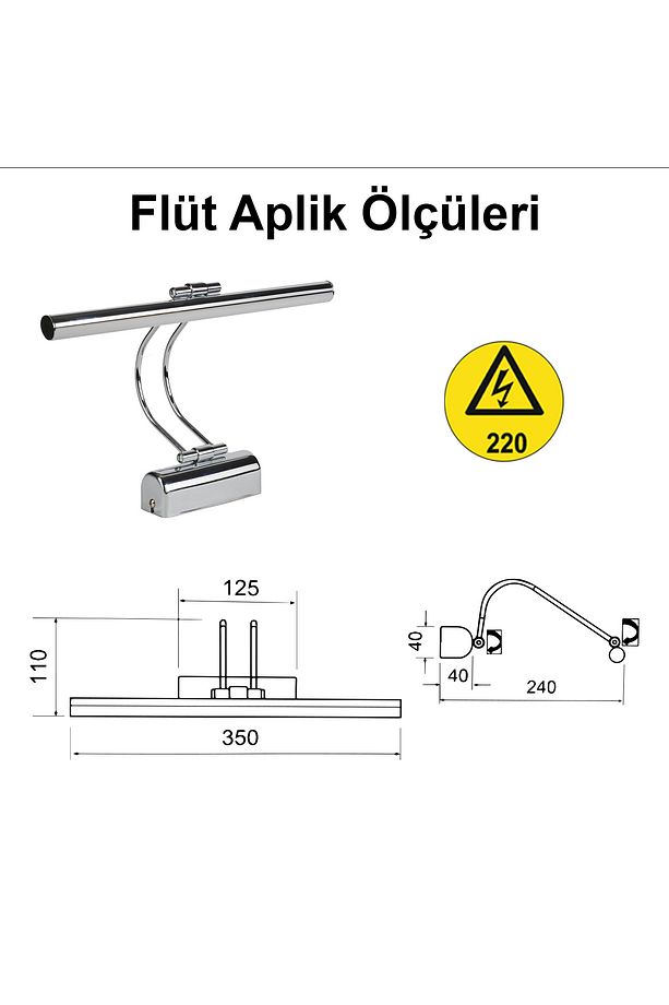 Flüt Led Aplik Elektrikli 3200k Gün Işığı Banyo Tablo Çalışma Masası Duvar Aydınlatma Gümüş - 2