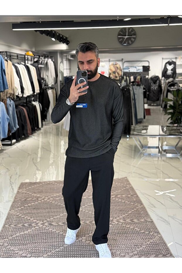 Fitilli İnce Sweatshirt - 1