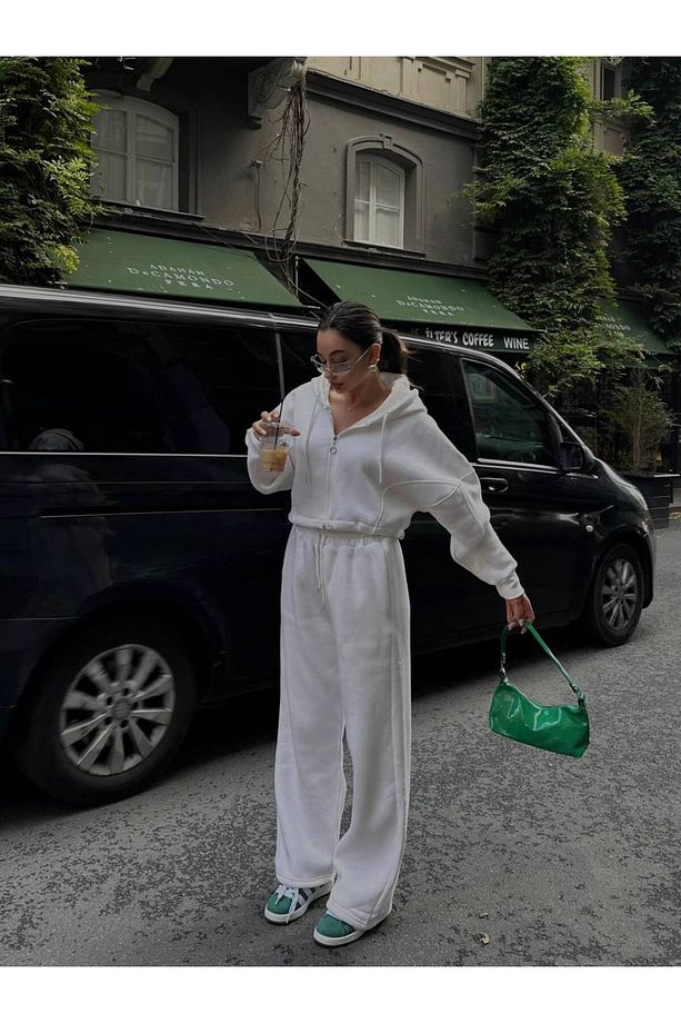 Kapüşonlu Kısa Oversize Hırka Baggy Eşofman Takımı - 2