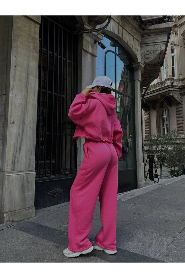 Kapüşonlu Kısa Oversize Hırka Baggy Eşofman Takımı - 2