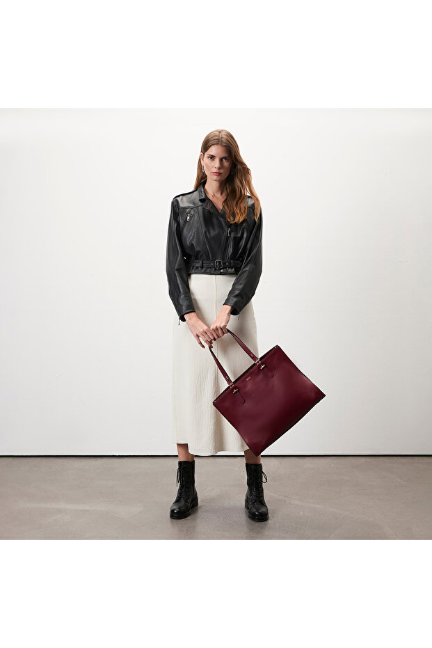 Allayna Siyah Kadın Deri Biker Ceket - 1