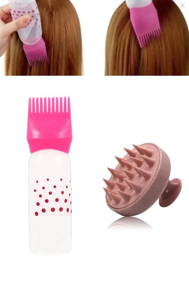 Scalloped Hair Coloring Hair Care Oil Practice Bottle and Soft Silicone Shower Leather Massage Comb