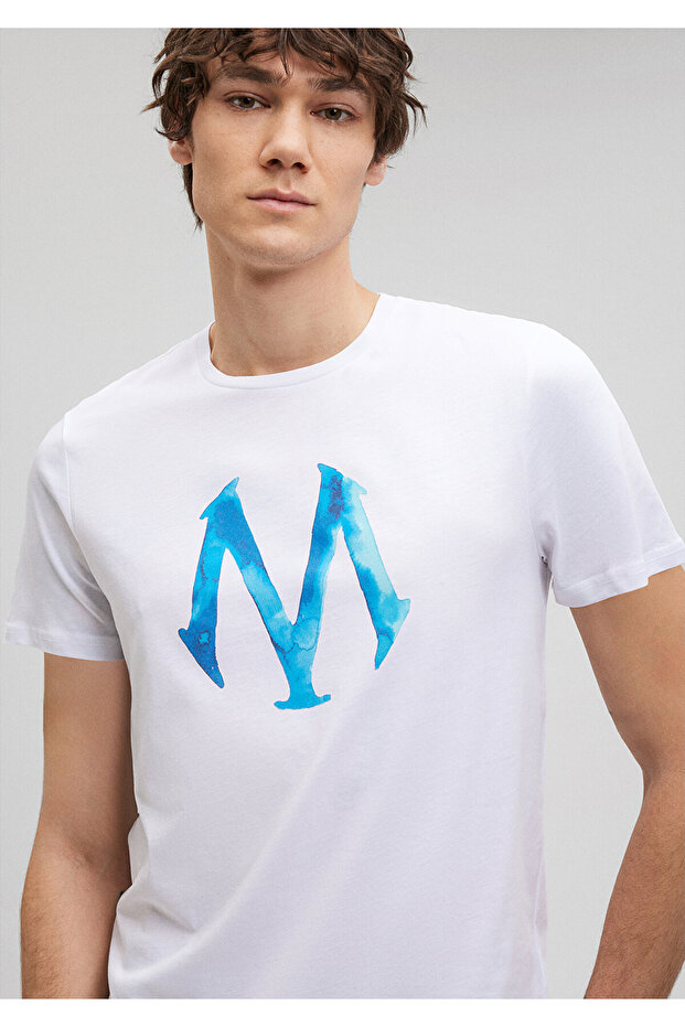 Logo Printed White T-Shirt Slim Fit / Slim Fit 0611025-620