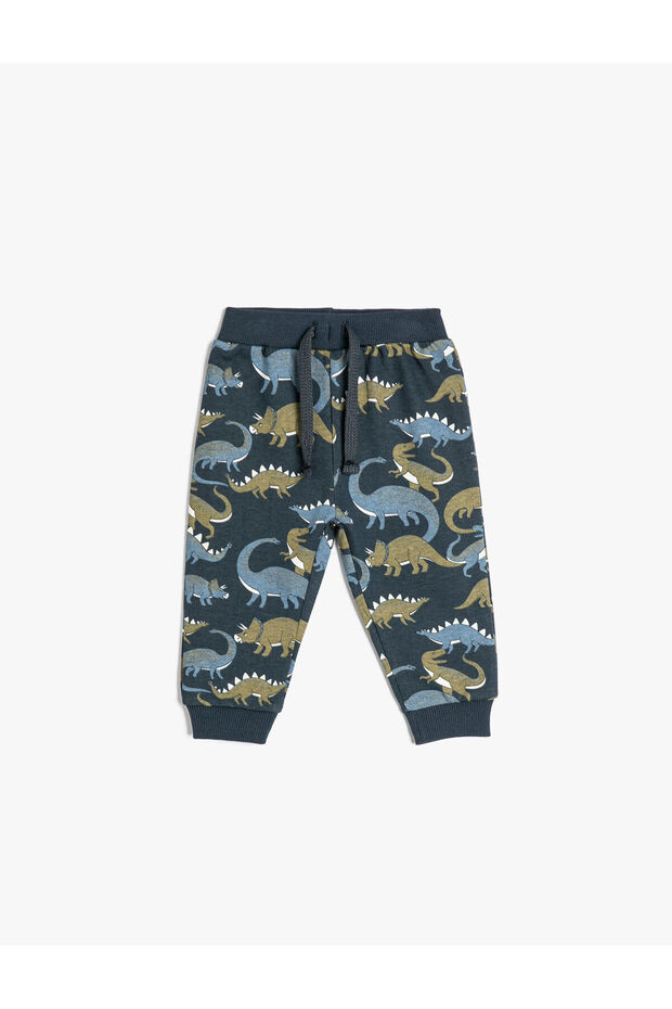 Jogger Sweatpants Dinosaur Printed Pocket Tie Waist Raised Cotton