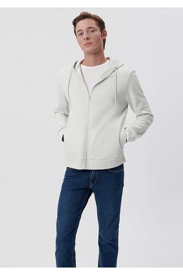 Kapüşonlu Fermuarlı Gri Basic Sweatshirt 0s10013-80618 - 1