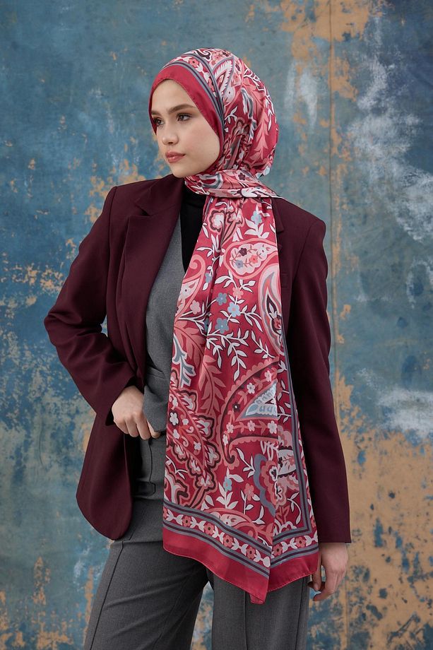Kırmızı Hint Vual Şal -  5004-05 - 2