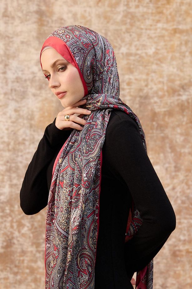Mercan Hint Vual Şal -  5003-08 - 4