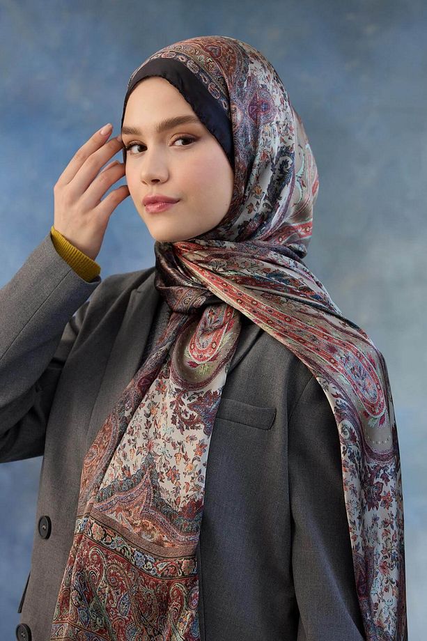 Siyah Kırmızı Hint Vual Şal - 5002-01 - 2