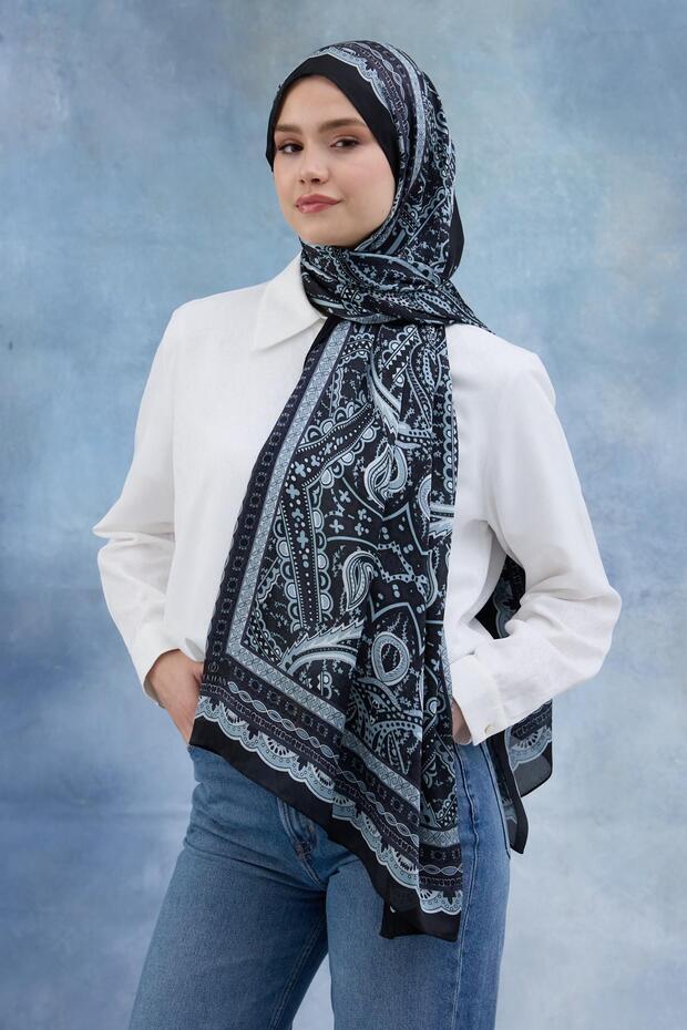 Siyah Hint Vual Şal -  5005-09 - 1