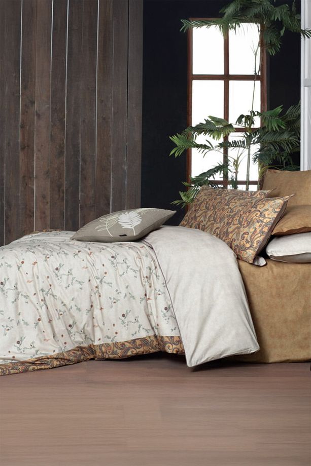 Saura Bej %100 Pamuk Fancy Poplin Çift Kişilik Nevresim Takımı - 2