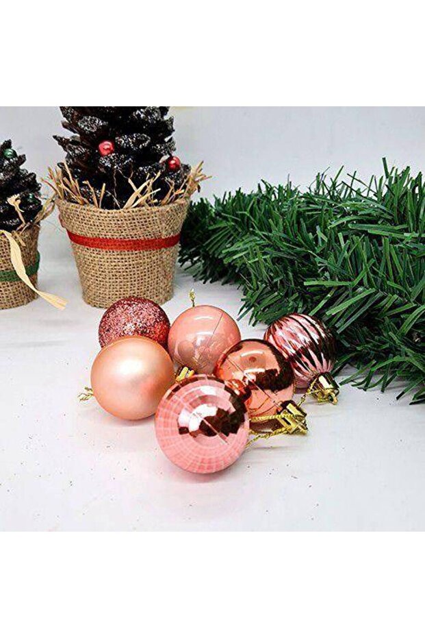 Rose Gold New Year Ball Ornament Matte-shiny-silvery-mirrored 6 Pieces 4 Cm