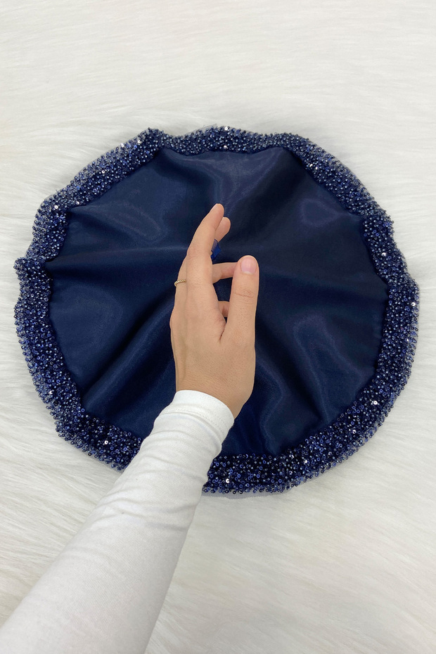 Navy Blue Bride Groom Handkerchief with Sequins, Halay Handkerchief, Wedding Henna Circumcision Promise Engagement Bride Bachelorette