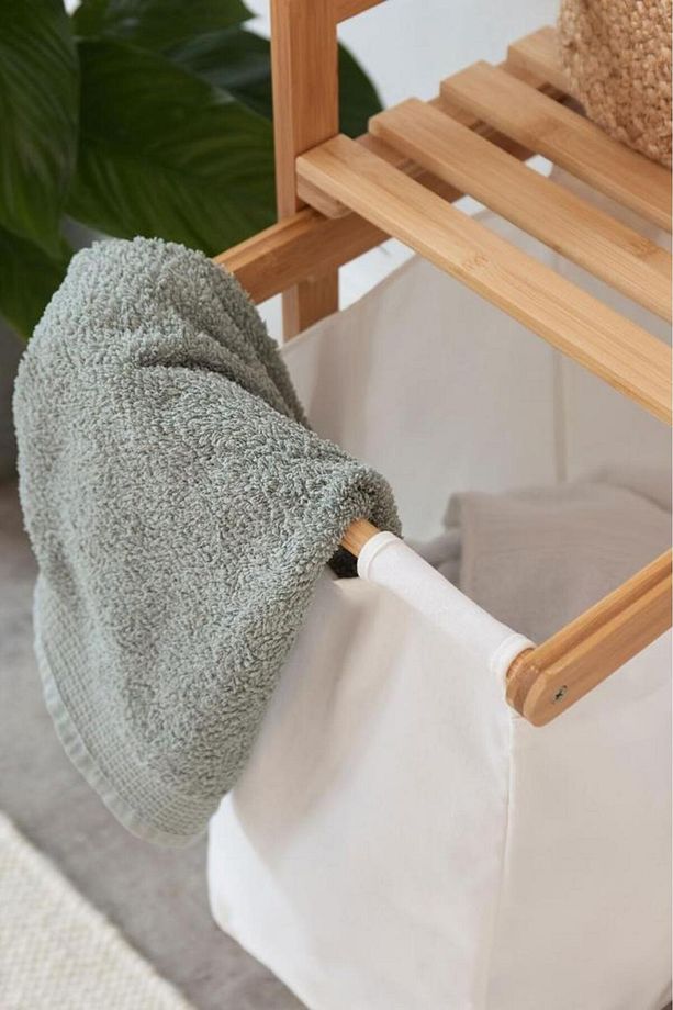 Bambu 2 Bölmeli Kirli Sepetli Çamaşır Sepeti Raflı Banyo Düzenleyici Db-0007 - 5
