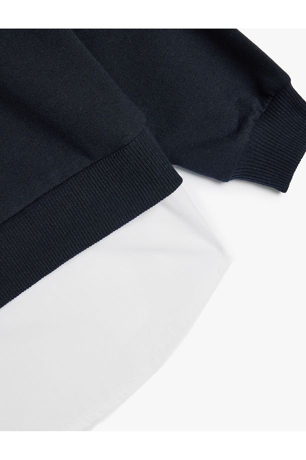 Çift Kumaş Detaylı Gömlek Yaka Okul Sweatshirt - 3