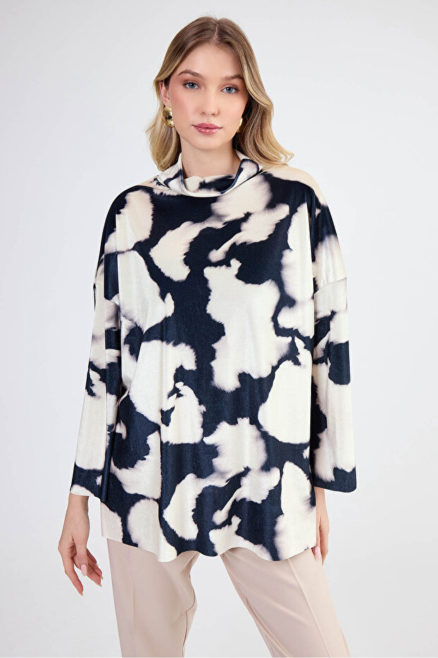 الياقة المدورة نمط التعادل صبغ بلوزة - 1