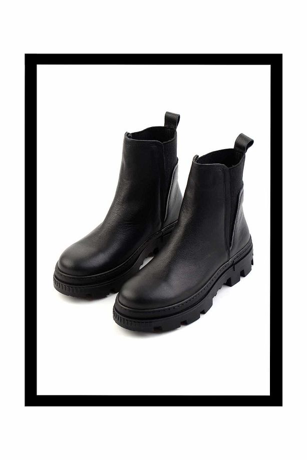Siyah Hakiki Deri Kadın Bot & Bootie K02179200603 - 1