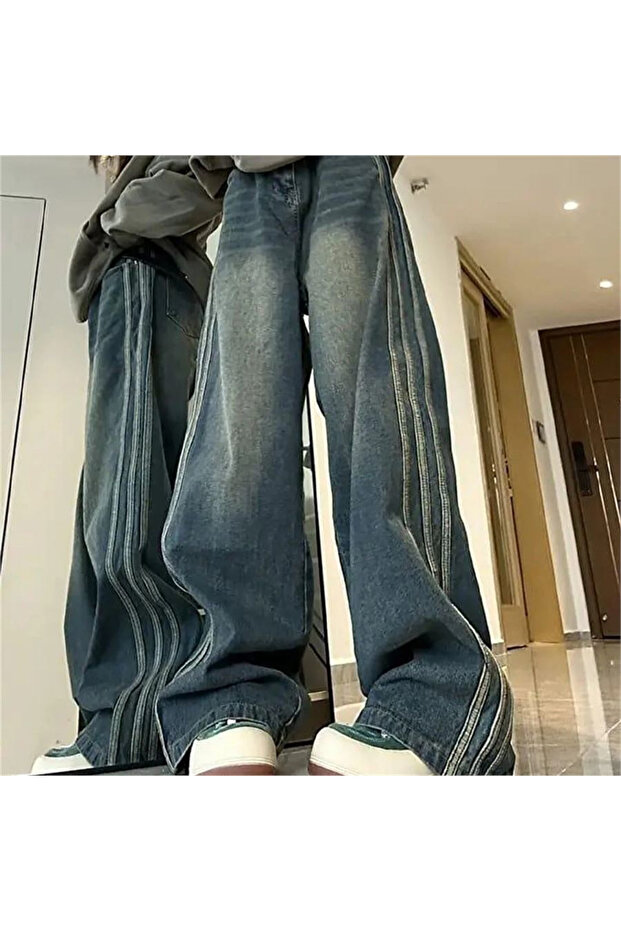 Blue Vintage Three Lines Baggy Jeans