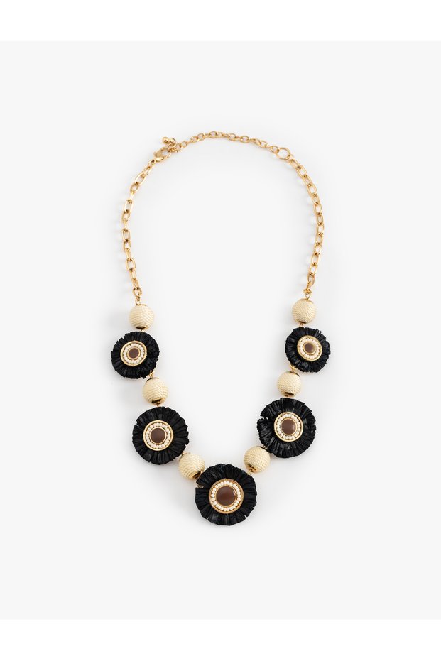 Medium Size Geometric Straw Detailed Beaded Necklace - X Selected by Melis Ağazat