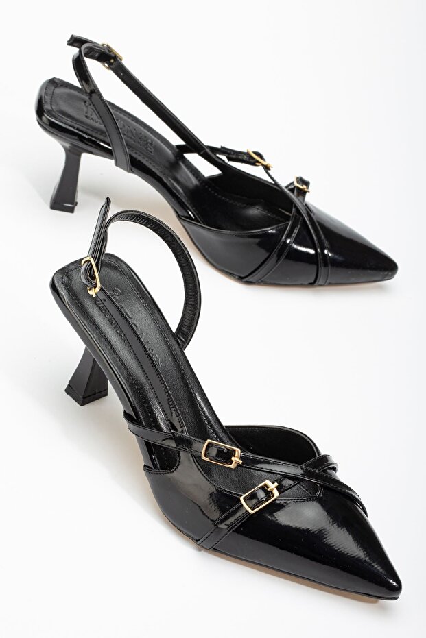 St-005 Black Patent Leather Daily 7 cm Heeled Shoes