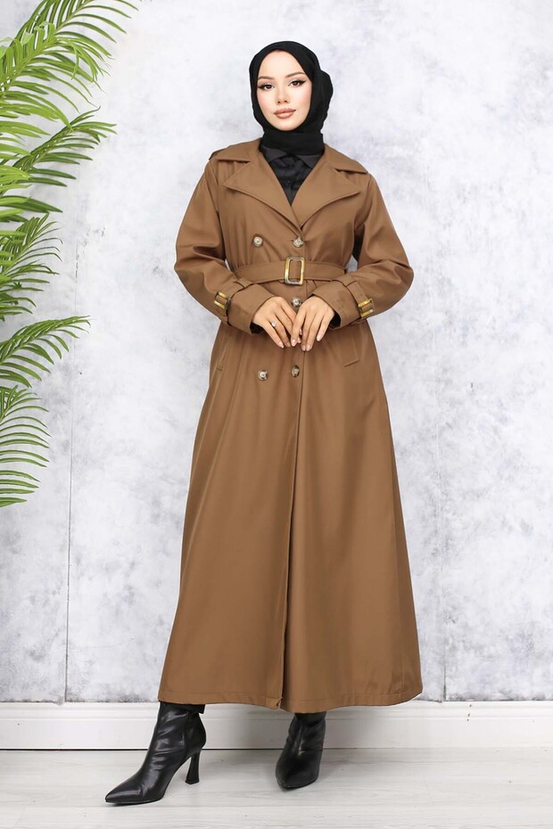 4951 Belted Hijab Trench Coat Brown