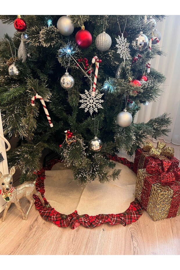 Christmas Pine Tree Cover Christmas Cotton Plaid and Natural Cloth 65 cm Tree Cover