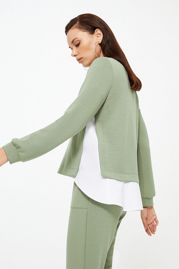 Poplin Detaylı Örme Bluz - 3