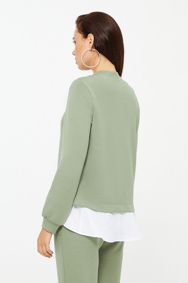 Poplin Detaylı Örme Bluz - 4