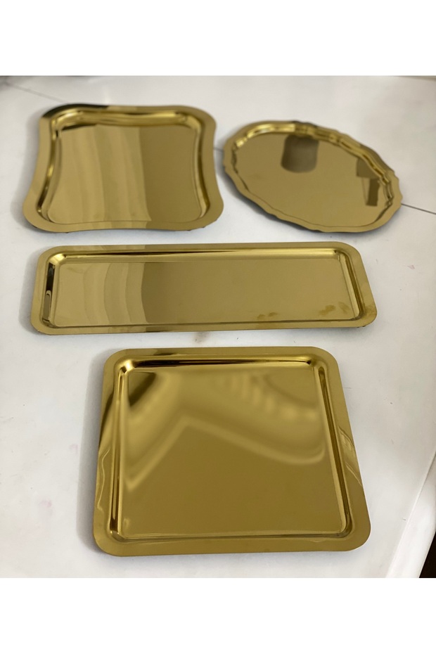 Gold Color Oval Baton Square and Italian Model 4-Piece Service and Presentation Table