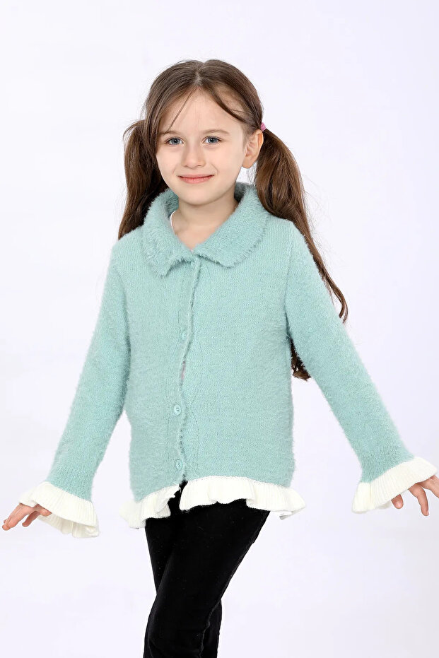 Girl's Regular Fit Shirt Collar Buttoned Cardigan