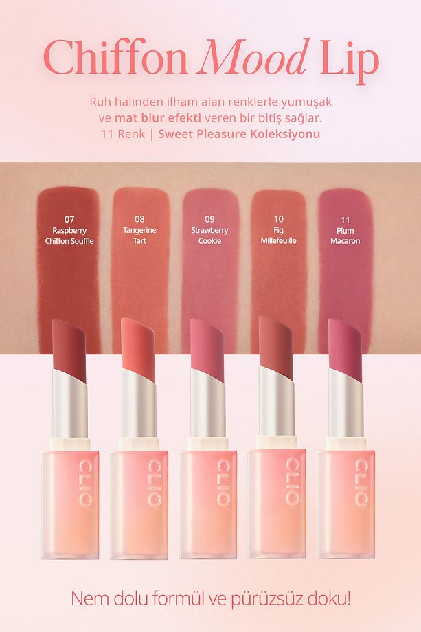 Yumuşak Dokulu, Hafif Mat Görünüm Sunan Ruj CLIO Chiffon Mood Lip ( 08 Tangerine Tarte) - 4