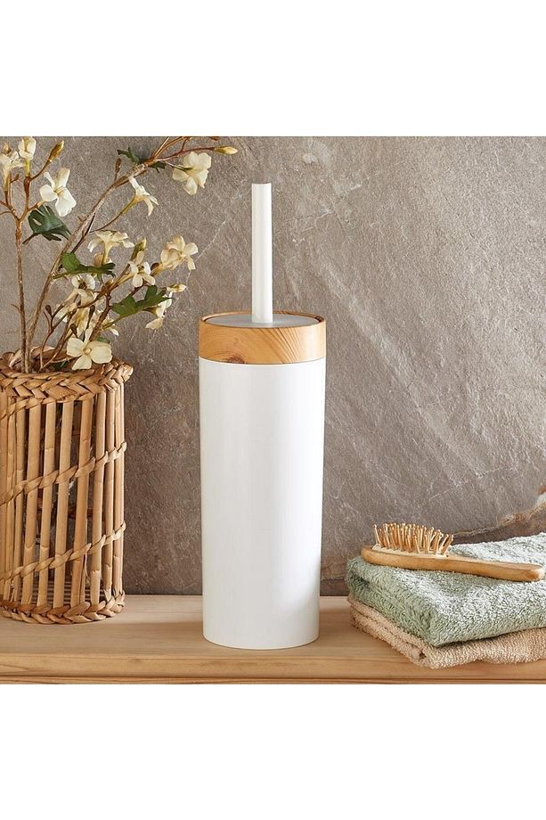 Bambu Desenli Çöp Kovası Ve Klozet Wc Fırçası 2’li Set Beyaz - 6