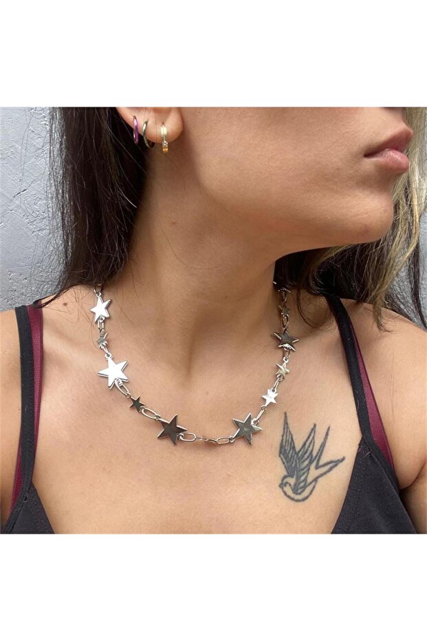 Row of Stars Silver Necklace