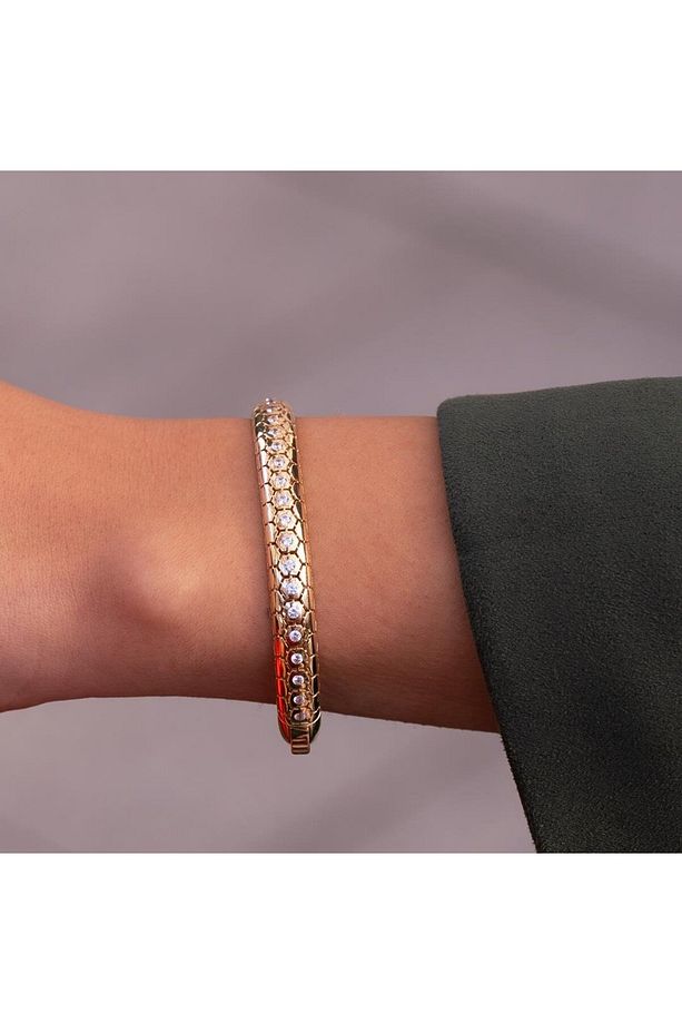 Petek Model Taşlı 14 Ayar Altın Kelepçe Bilezik - 5