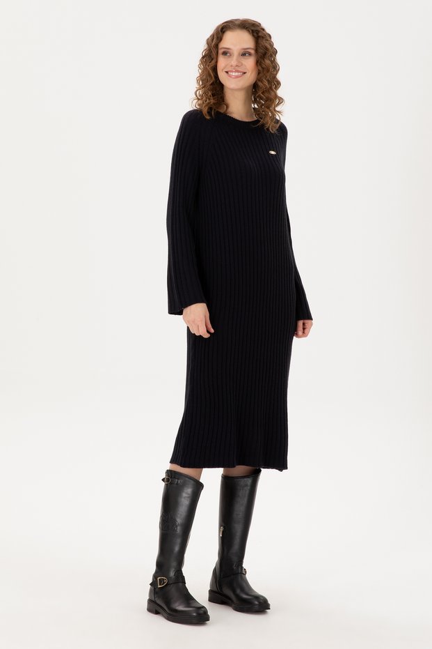 Women's Navy Blue Midi Length Knitwear Dress 50297079-Vr033
