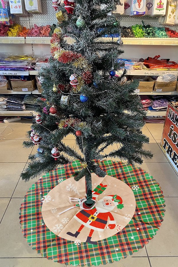 Christmas Green Santa Claus Tree Skirt New Year Pine Tree Cover, Base Decoration Ornament