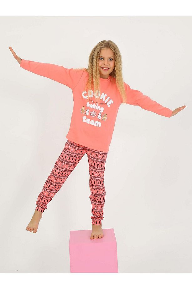Kız Çocuk Uzun Kollu %100 Pamuklu Yılbaşı Pijama Takımı Cookie Team - 3