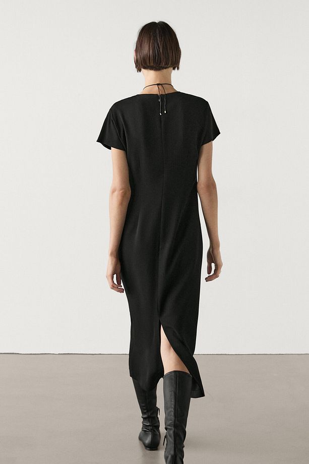 Krepe midi elbise - 5
