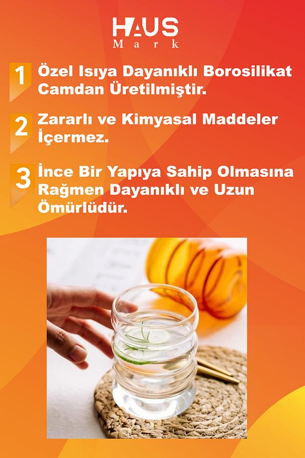 2 Adet Isıya Dayanıklı Boğumlu Model Borosilikat Soğuk - Sıcak Kahve Bardağı Pipet Hediyeli - 6