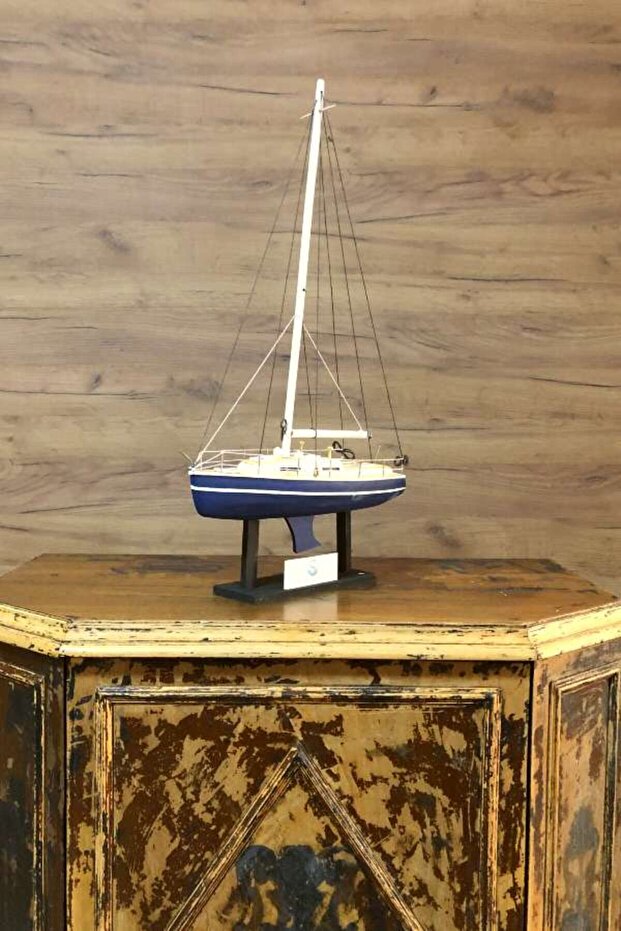 Mavi Tek Direkli Yelkenli Gemi Maketi - 2