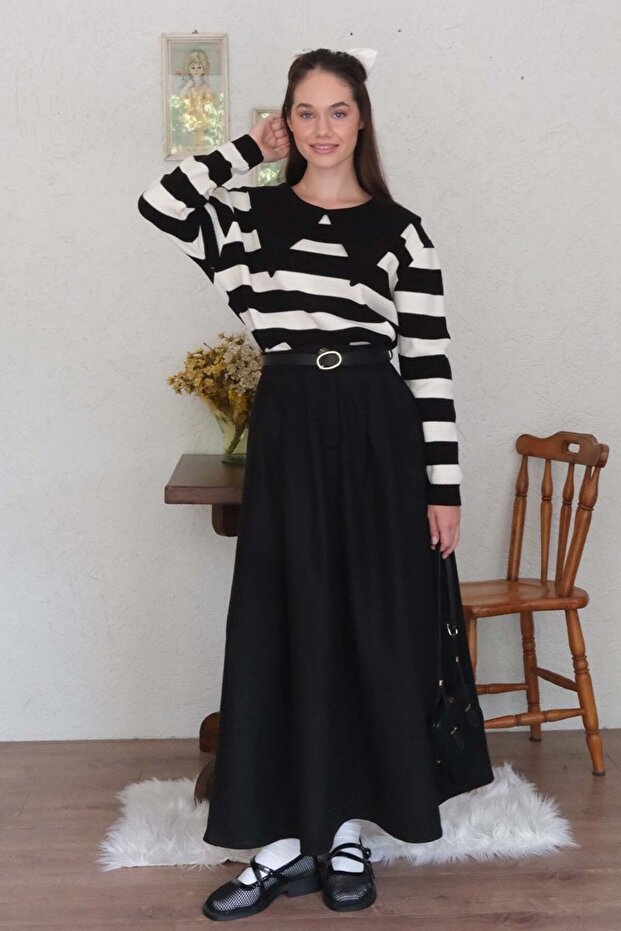Black Single Button Skirt - 3