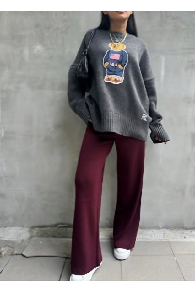 High Waist Wide Leg Knitwear Trousers