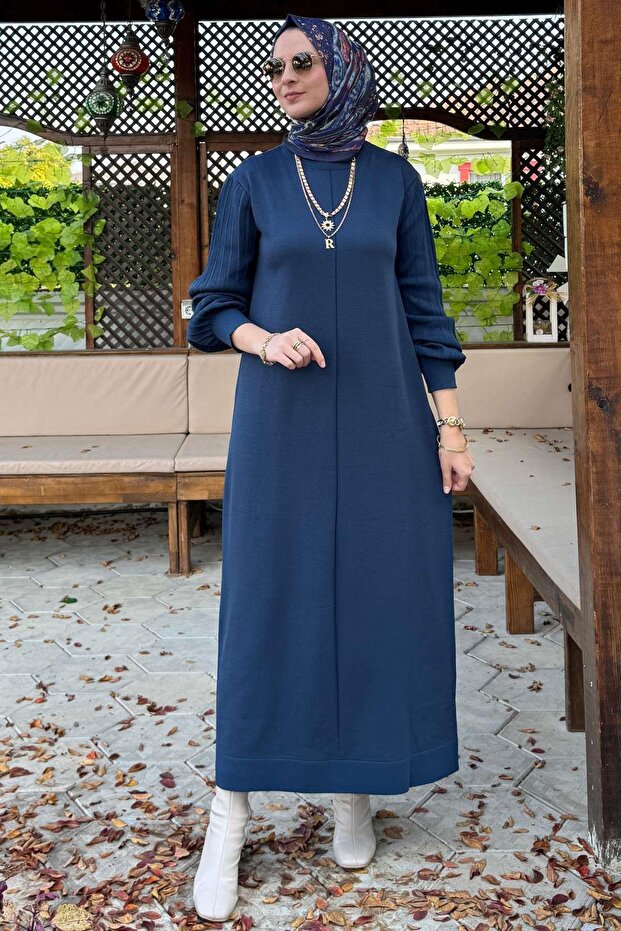 Ecem İndigo Triko Elbise - 1