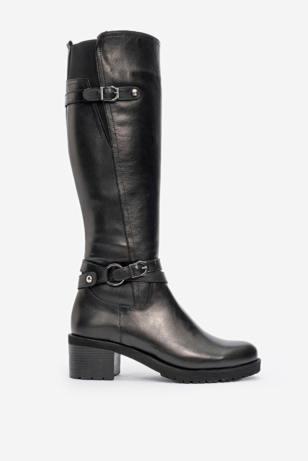Women's High Heeled Zippered Boots Real Leather Br 08029 Black