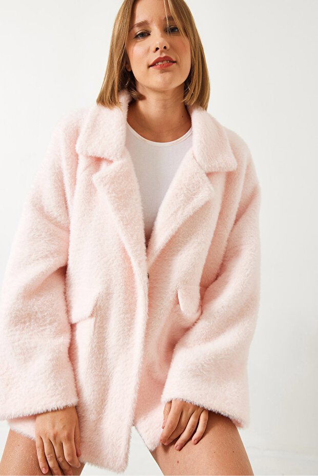 Kadın Çift Cepli Oversize Peluş Mont - 3